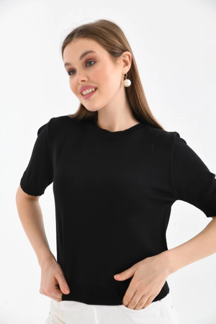Kadın Yarım Kollu Siyah Triko