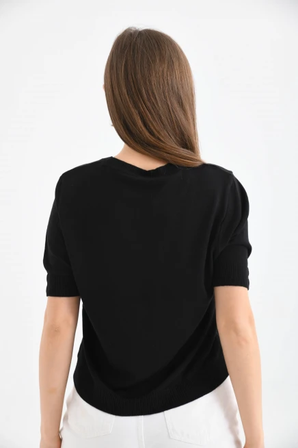 Kadın Yarım Kollu Siyah Triko