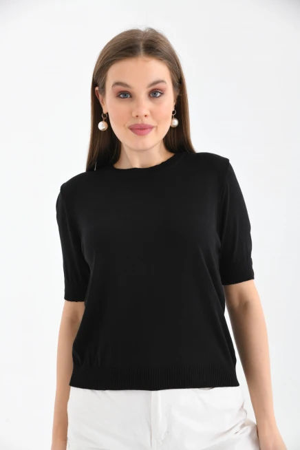 Kadın Yarım Kollu Siyah Triko