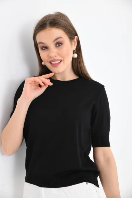 Kadın Yarım Kollu Siyah Triko