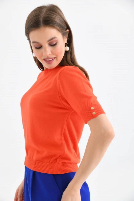 Kadın Nar Rengi Yarım Kollu Triko