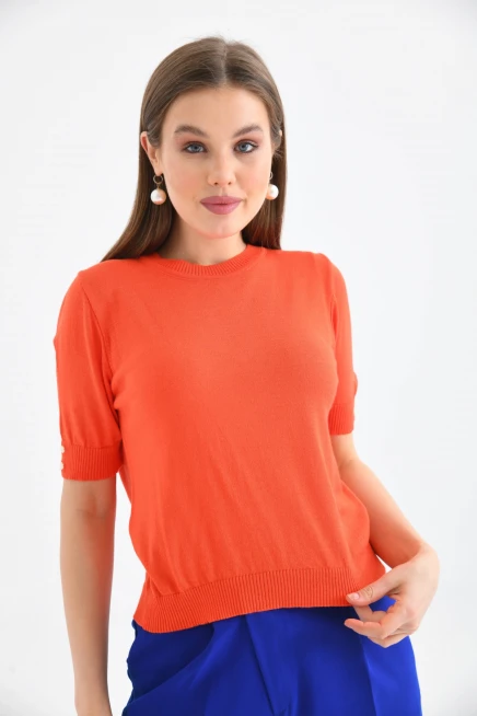 Kadın Nar Rengi Yarım Kollu Triko