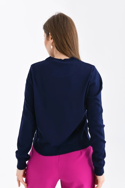 Bisiklet Yaka Kalp Desenli Triko Kazak