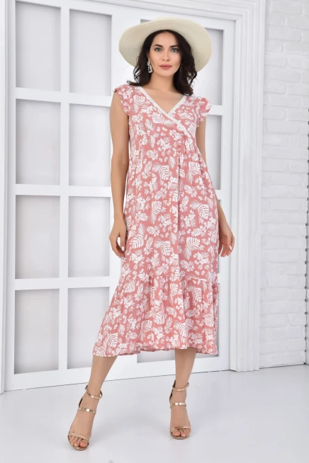 Fırfırlı Kruvaze Uzun Elbise