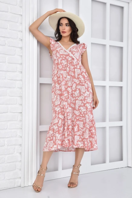 Fırfırlı Kruvaze Uzun Elbise