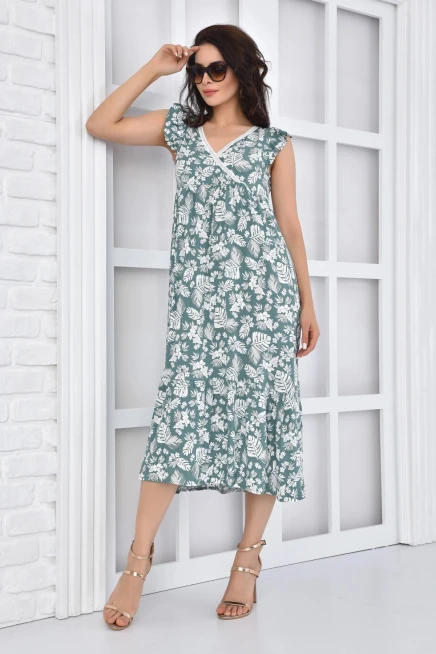 Fırfırlı Kruvaze Uzun Elbise