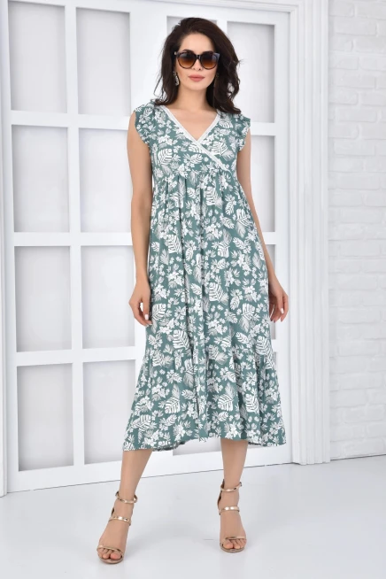 Fırfırlı Kruvaze Uzun Elbise