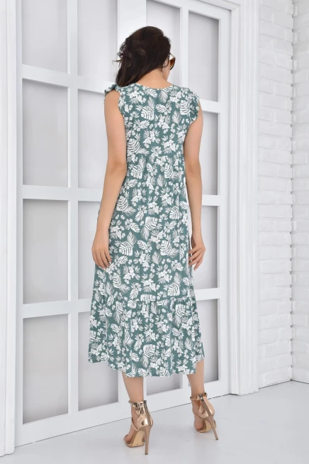 Fırfırlı Kruvaze Uzun Elbise