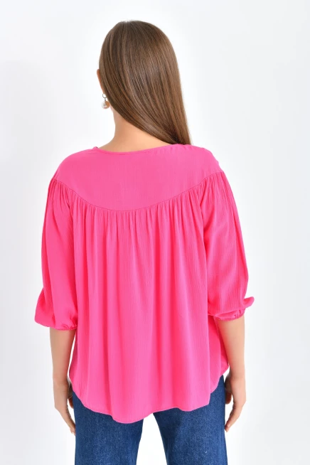 Kadın Bağlama Detay Nakışlı Salaş Bluz