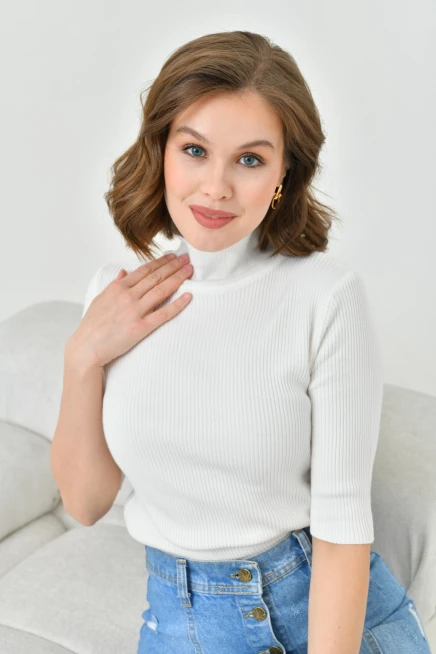 Kadın Balıkçı Yaka Slim Triko Kazak