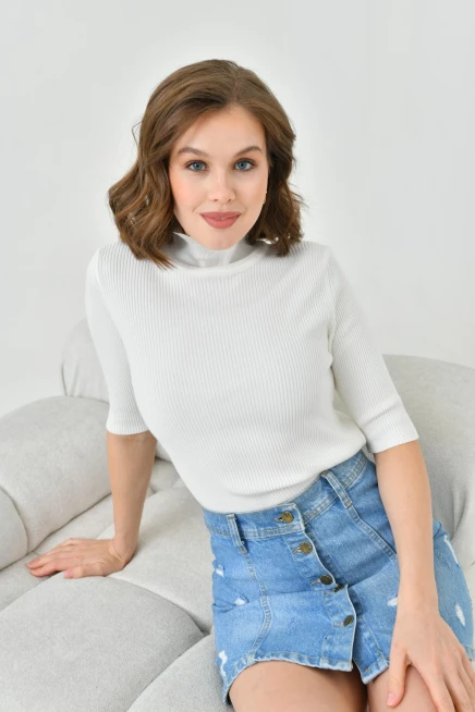 Kadın Balıkçı Yaka Slim Triko Kazak