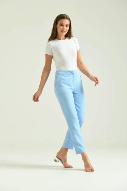 Kadın Bebe Mavi Düğme Datay Kumaş Pantolon