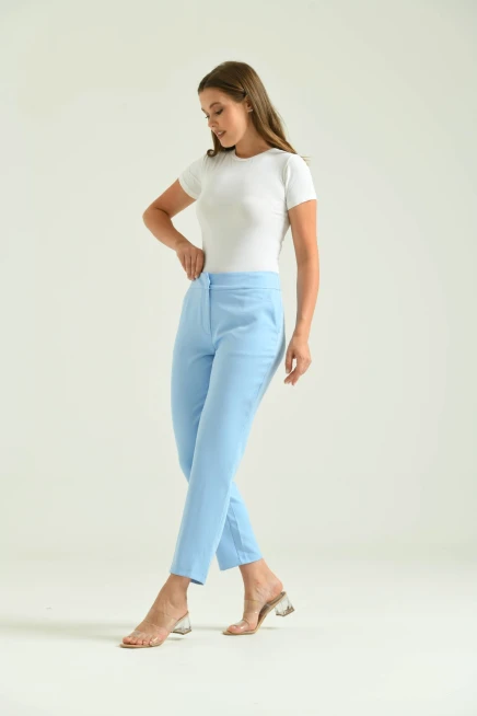 Kadın Bebe Mavi Düğme Datay Kumaş Pantolon
