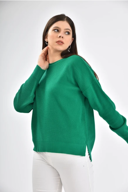 Bisiklet Yaka Arkası Uzun Yırtmaçlı Mevsimlik Triko Kazak