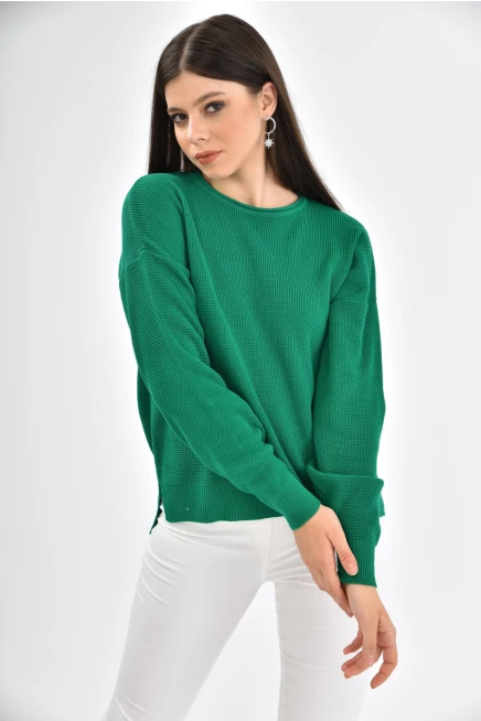 Bisiklet Yaka Arkası Uzun Yırtmaçlı Mevsimlik Triko Kazak