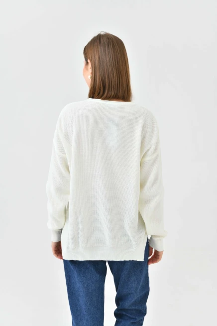 Bisiklet Yaka Arkası Uzun Yırtmaçlı Mevsimlik Triko Kazak