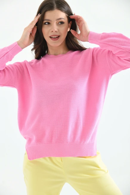 Bisiklet Yaka Arkası Uzun Yırtmaçlı Mevsimlik Triko Kazak