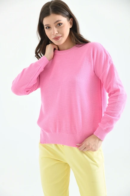 Bisiklet Yaka Arkası Uzun Yırtmaçlı Mevsimlik Triko Kazak