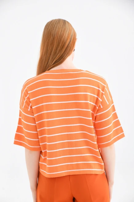 Bisiklet Yaka Çizgili Mevsimlik Kısa Triko Kazak