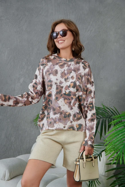 Kadın Bisiklet Yaka Desenli Triko Kazak