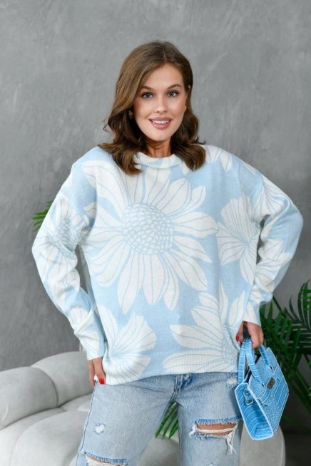 Kadın Bisiklet Yaka Desenli Triko Kazak