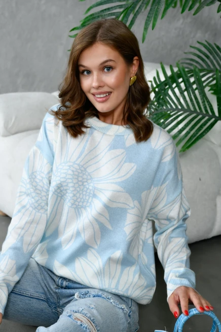 Kadın Bisiklet Yaka Desenli Triko Kazak