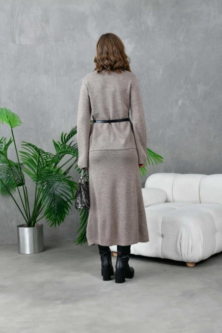 Kadın Bisiklet Yaka Etek Kazak İkili Triko Kakım