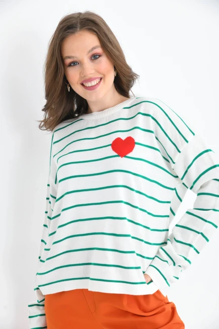 Bisiklet Yaka Salaş Çizgil Mevsimlik Triko Kazak