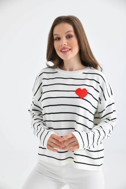 Bisiklet Yaka Salaş Çizgil Mevsimlik Triko Kazak