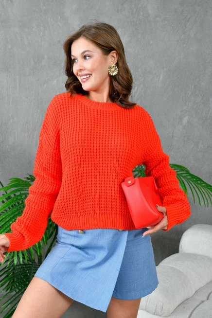 Kadın Bisiklet Yaka Salaş Triko Kazak