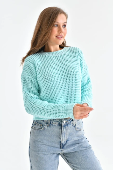 Kadın Bisiklet Yaka Salaş Triko Kazak