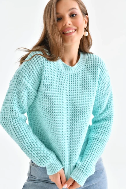 Kadın Bisiklet Yaka Salaş Triko Kazak