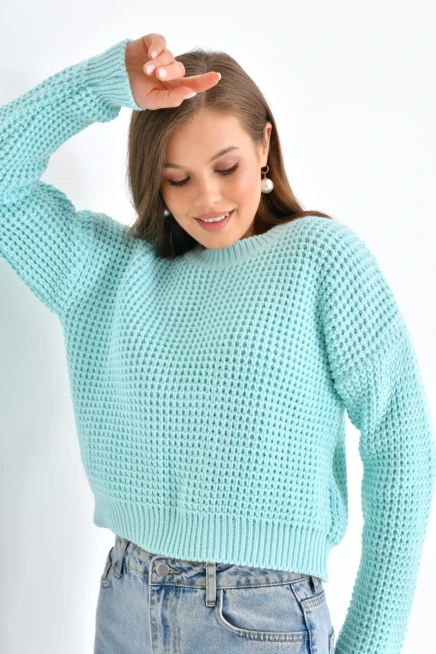 Kadın Bisiklet Yaka Salaş Triko Kazak