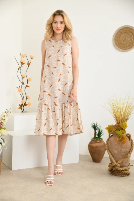 Kadın Bisiklet Yaka Sıfır Kol Kat Detaylı Empirme Elbise