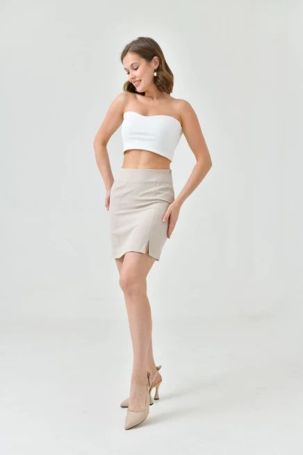 Womens Pleated Detailed Fabric Skirt