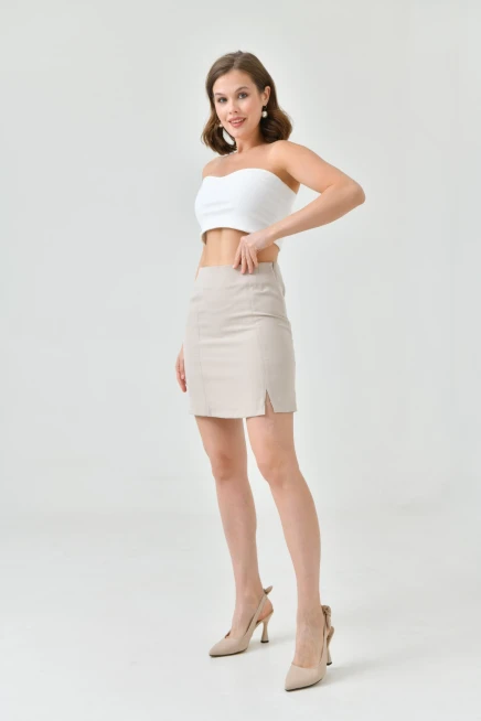 Womens Pleated Detailed Fabric Skirt