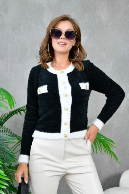 Kadın Düğme Detay Triko Hırka