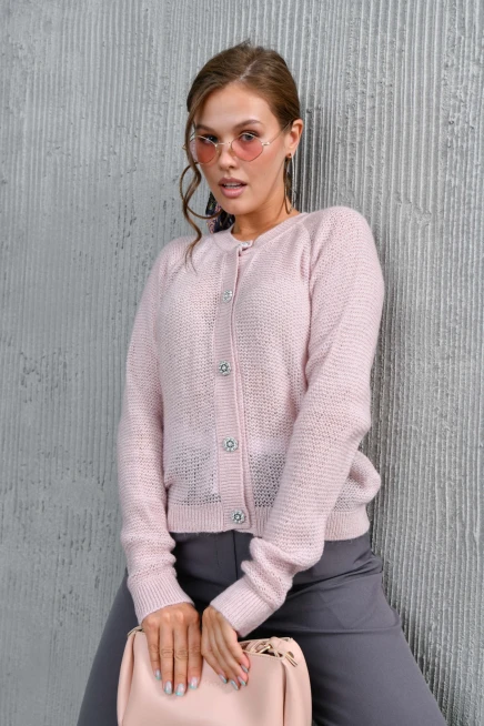 Kadın Düğme Detay Triko Hırka