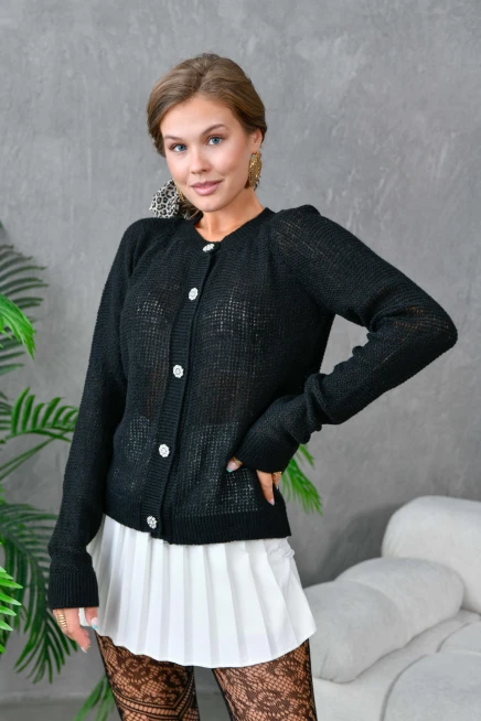 Kadın Düğme Detay Triko Hırka