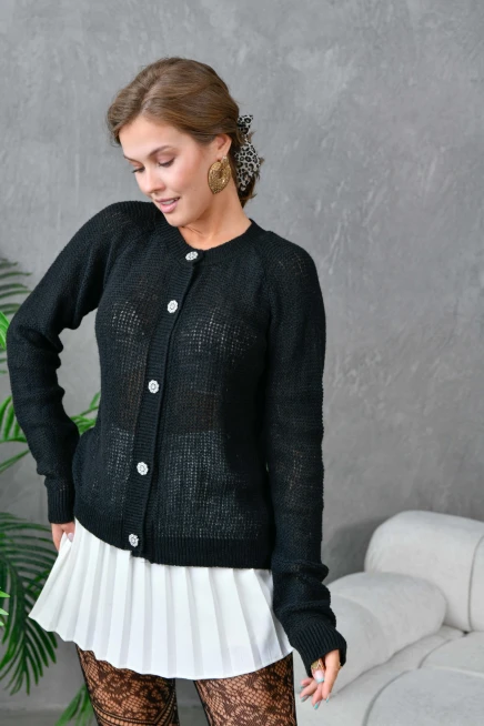 Kadın Düğme Detay Triko Hırka