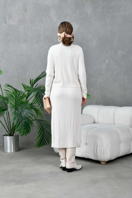 Kadın Düğme Detaylı Etek Kazak İkili Triko Takım