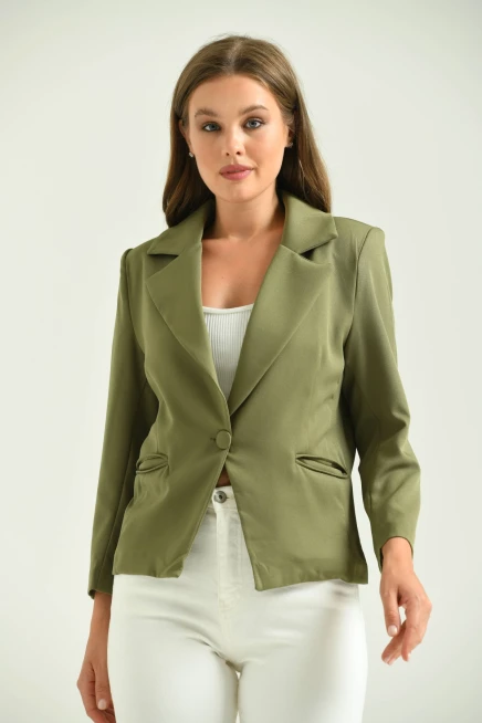 Kadın Haki Tek Düğmeli Slim Ceket