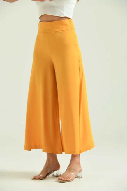 Kadın Hardal Yüksek Bel Etek Pantolon