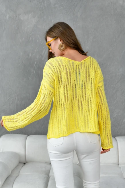 Kadın Kayık Yaka Dokulu Triko Kazak