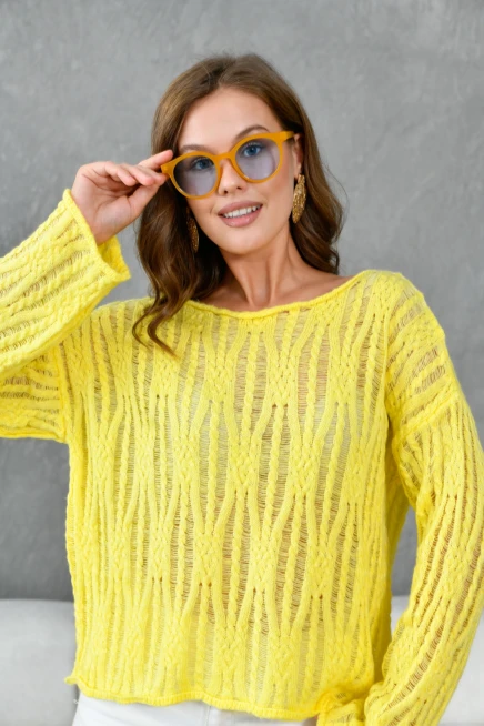 Kadın Kayık Yaka Dokulu Triko Kazak