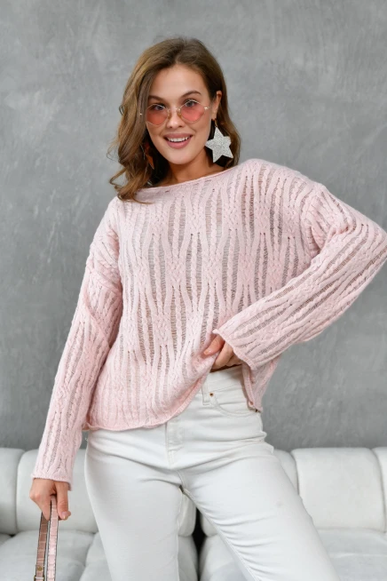 Kadın Kayık Yaka Dokulu Triko Kazak