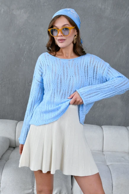 Kadın Kayık Yaka Dokulu Triko Kazak