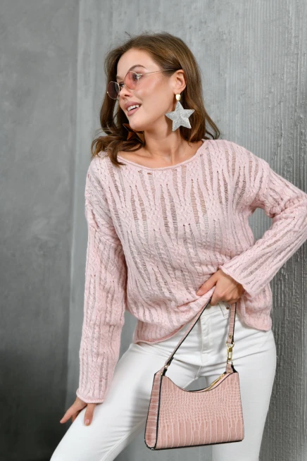 Kadın Kayık Yaka Dokulu Triko Kazak