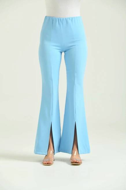 Kadın Mavi Yüksek Bel Paça Detay Toparlayıcı Kumaş Pantolon