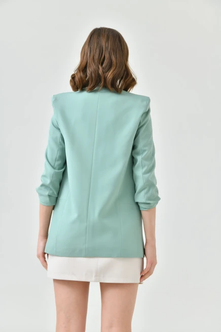 Kadın Mint Kol Büzgülü Blazer Ceket